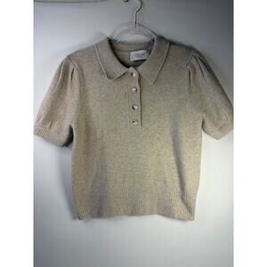 Luminary Fine Collection Collared Short Sleeve Beige Sweater Button Up Medium